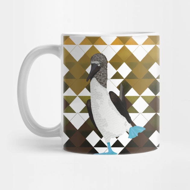 Booby Bird on Brown Geometric Pattern by Suneldesigns